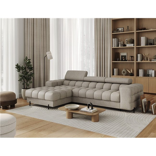 Corner sofa Elferlo L, sleeping function, Royal 20, boucle, beige, H93x285x181cm