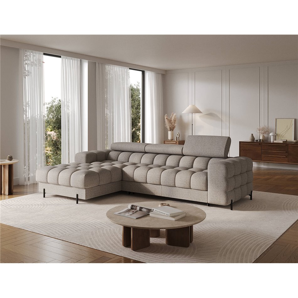 Corner sofa Elferlo L, sleeping function, Royal 20, boucle, beige, H93x285x181cm