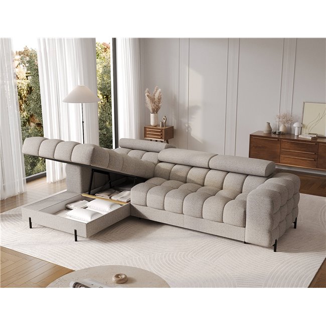Corner sofa Elferlo L, sleeping function, Royal 20, boucle, beige, H93x285x181cm