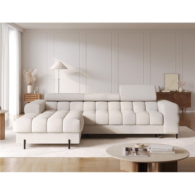 Corner sofa Elferlo L, sleeping function, Royal 18, boucle, beige, H93x285x181cm