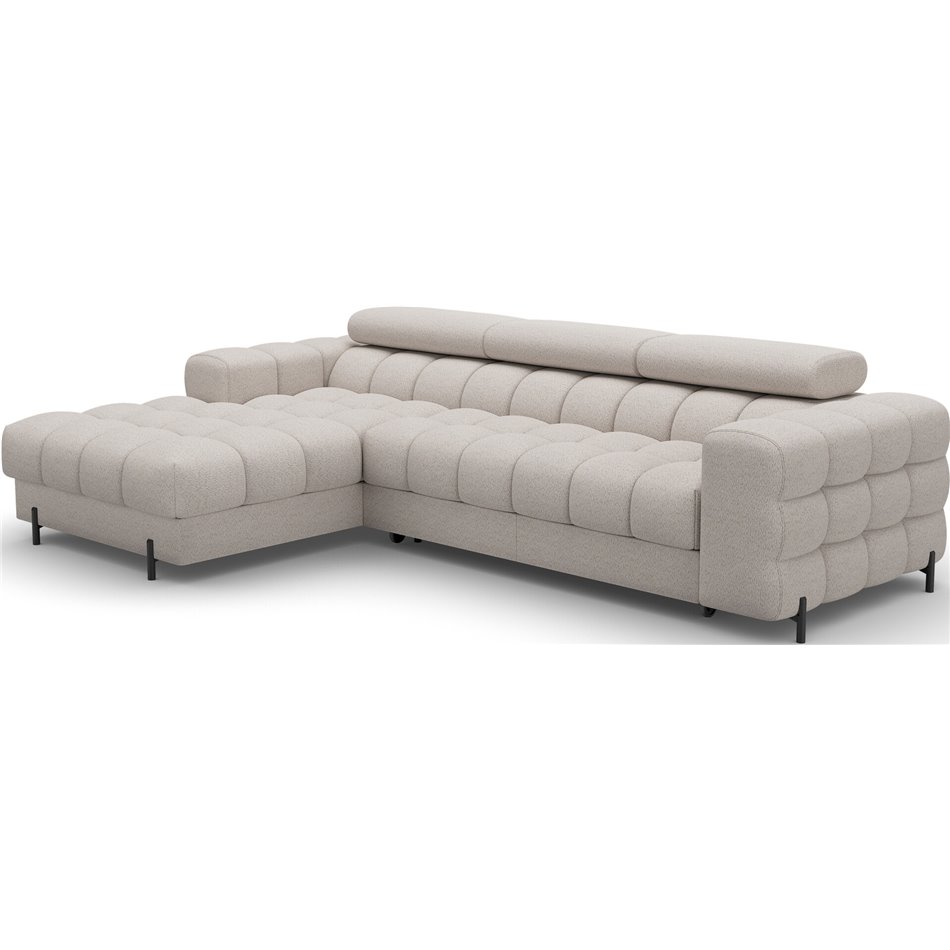 Corner sofa Elferlo L, sleeping function, Royal 18, boucle, beige, H93x285x181cm