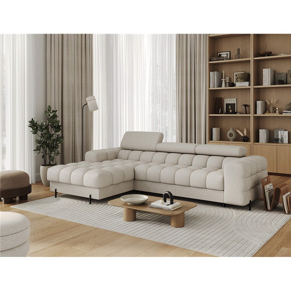 Corner sofa Elferlo L, sleeping function, Royal 18, boucle, beige, H93x285x181cm
