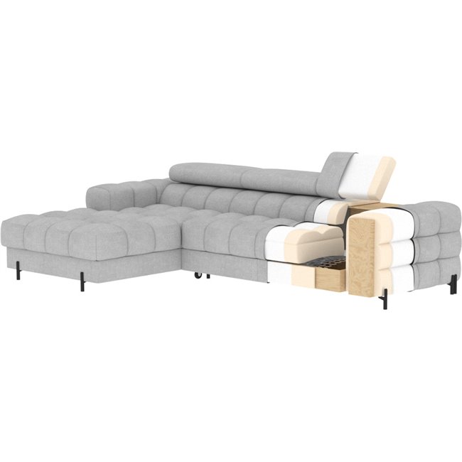 Corner sofa Elferlo L, sleeping function, Royal 18, boucle, beige, H93x285x181cm