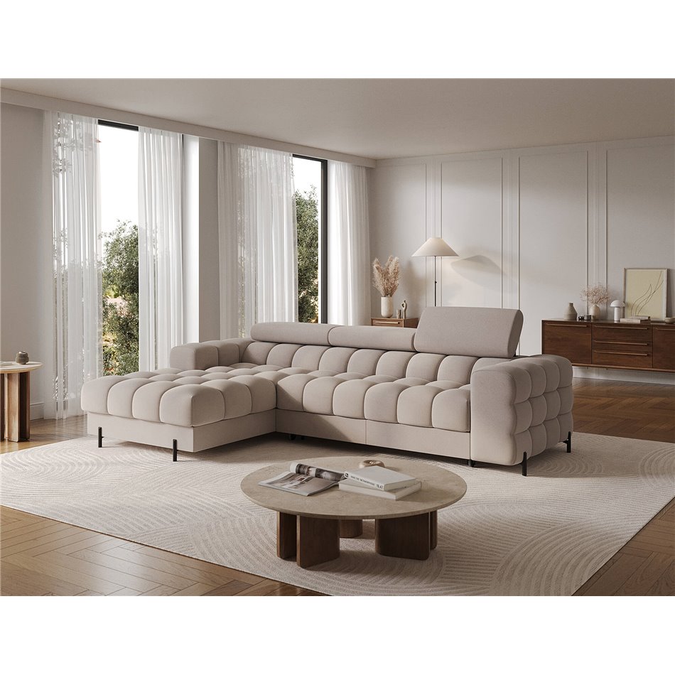 Corner sofa Elferlo L, sleeping function, Sola 18, beige, H93x285x181cm