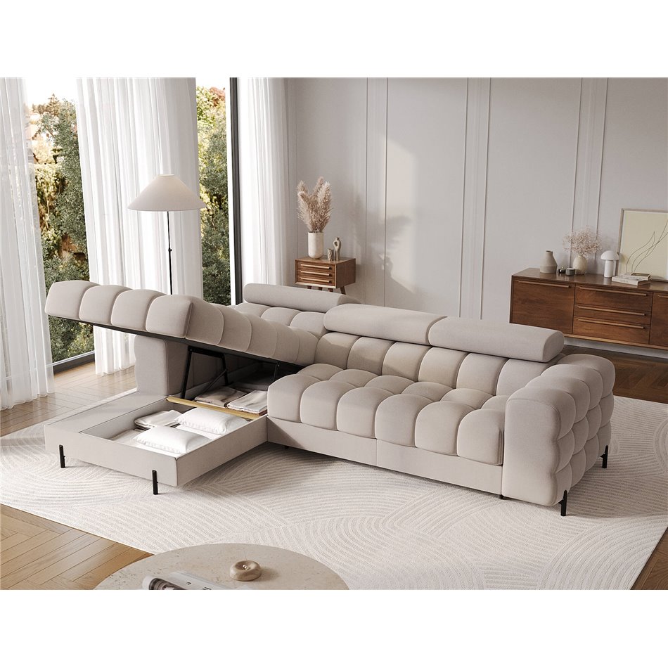 Corner sofa Elferlo L, sleeping function, Sola 18, beige, H93x285x181cm