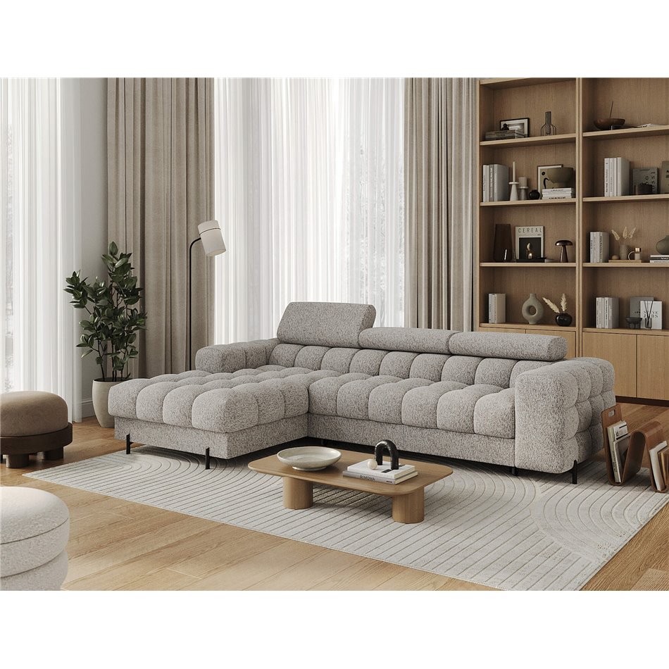 Corner sofa Elferlo L, sleeping function, Pellerito 20, grey, H93x285x181cm