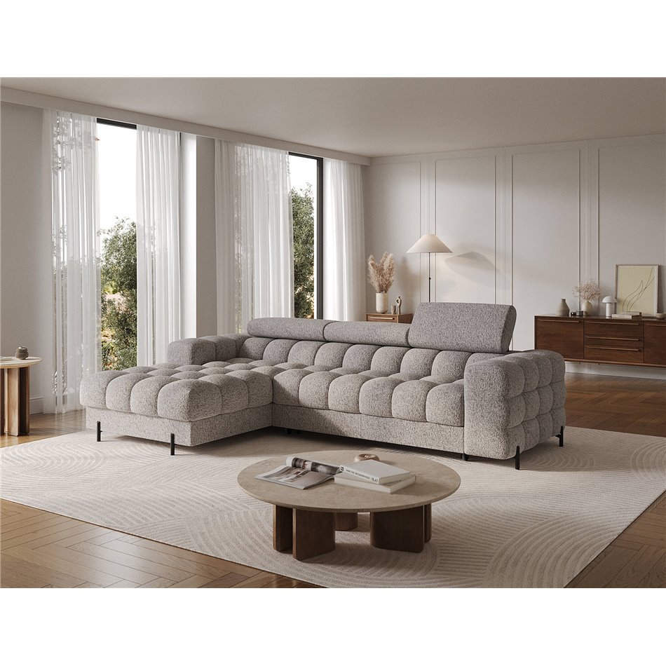 Corner sofa Elferlo L, sleeping function, Pellerito 20, grey, H93x285x181cm