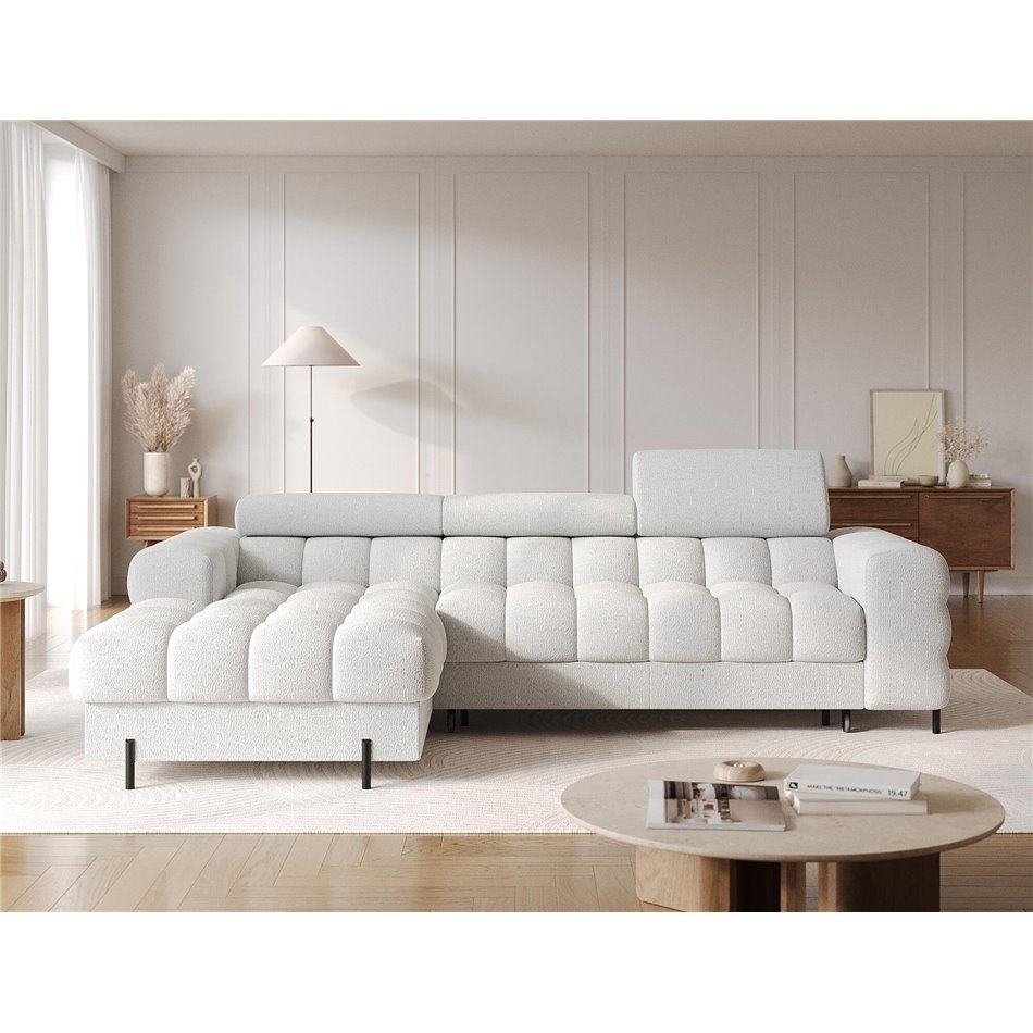 Corner sofa Elferlo L, sleeping function, Royal 03, boucle, grey, H93x285x181cm