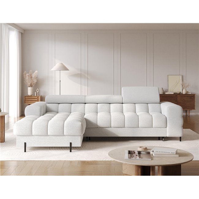Corner sofa Elferlo L, sleeping function, Royal 03, boucle, grey, H93x285x181cm