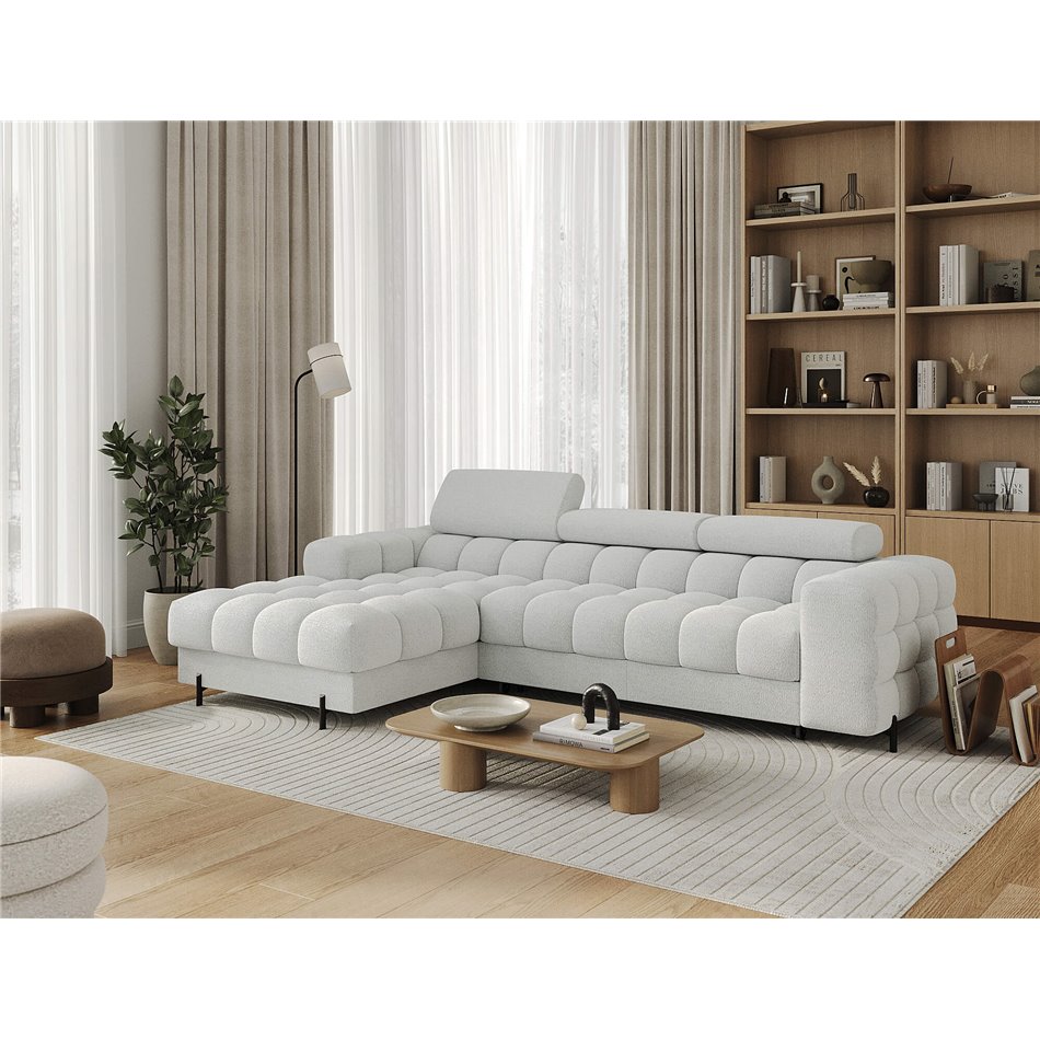 Corner sofa Elferlo L, sleeping function, Royal 03, boucle, grey, H93x285x181cm