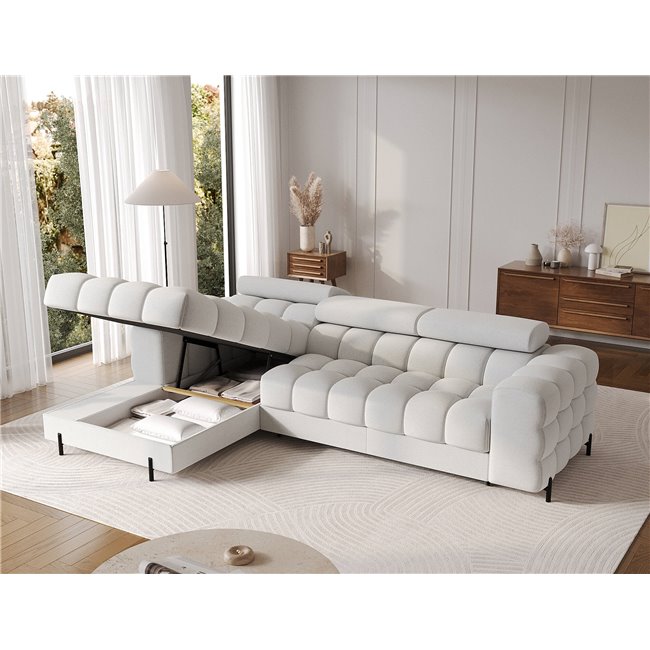 Corner sofa Elferlo L, sleeping function, Royal 03, boucle, grey, H93x285x181cm
