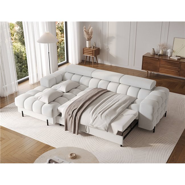 Corner sofa Elferlo L, sleeping function, Royal 03, boucle, grey, H93x285x181cm