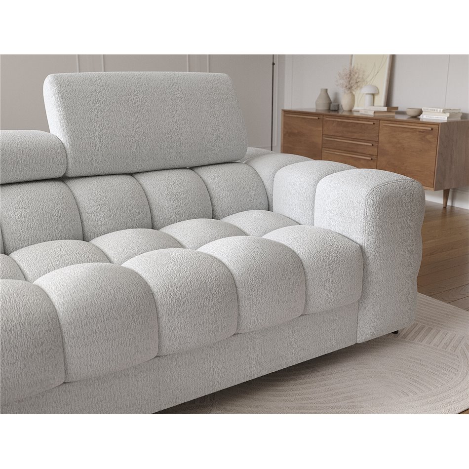 Corner sofa Elferlo L, sleeping function, Royal 03, boucle, grey, H93x285x181cm