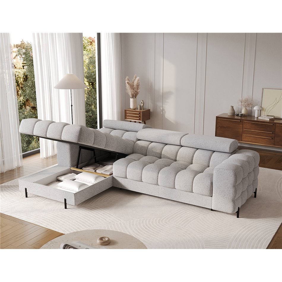 Corner sofa Elferlo L, sleeping function, Pellerito 03, grey, H93x285x181cm