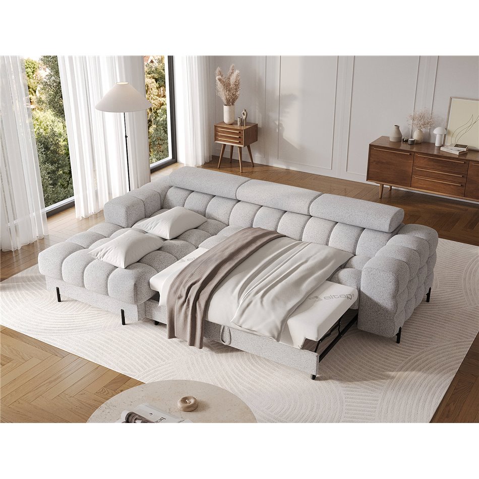 Corner sofa Elferlo L, sleeping function, Pellerito 03, grey, H93x285x181cm
