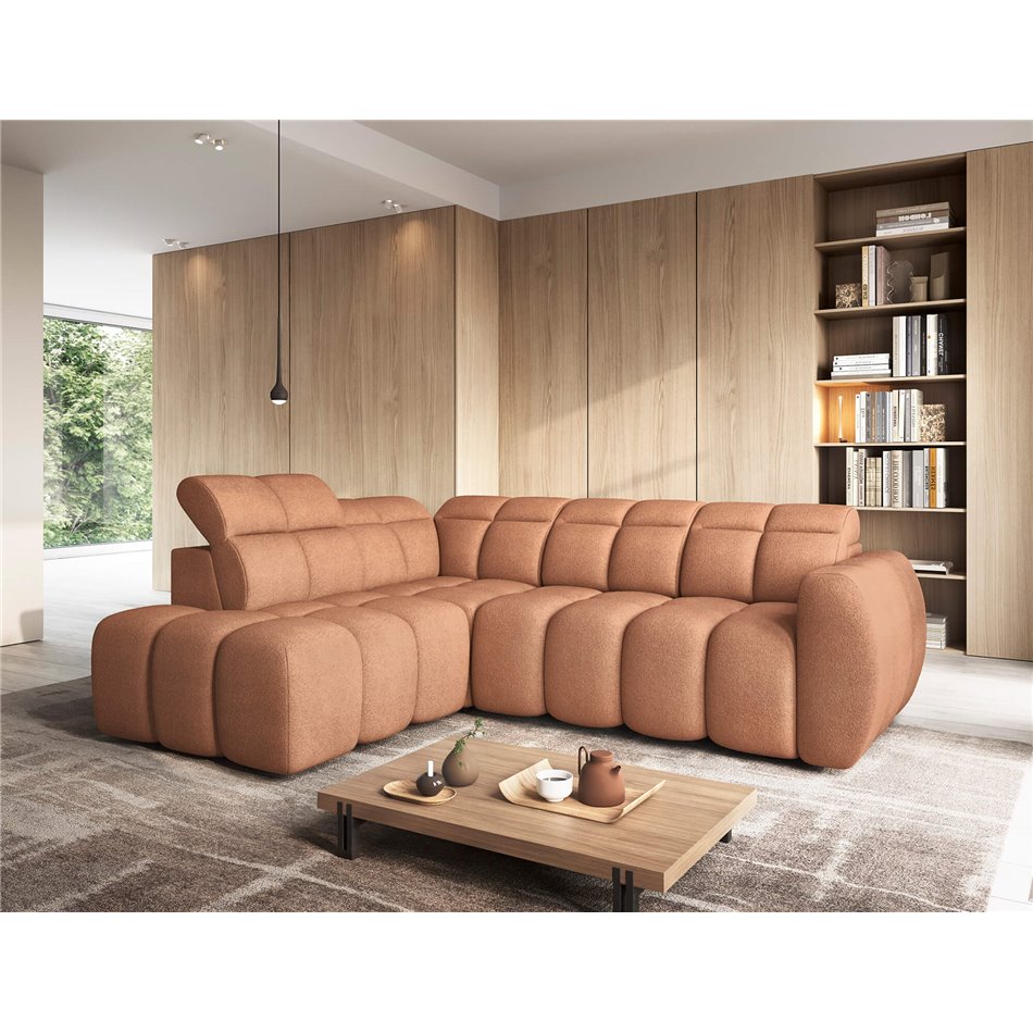 Corner sofa Elfalconn L, electrically extendable, Xillar 24, pink, H107x258x208cm