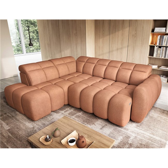 Corner sofa Elfalconn L, electrically extendable, Xillar 24, pink, H107x258x208cm