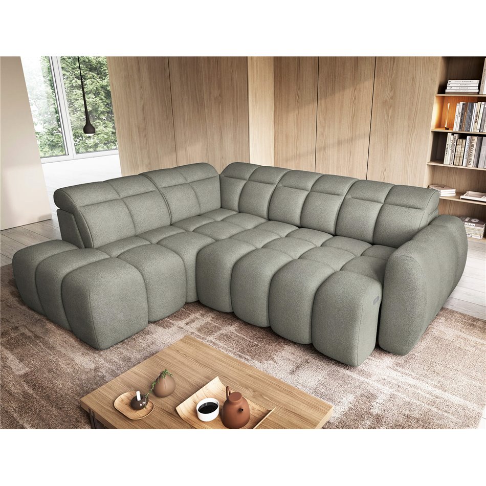 Corner sofa Elfalconn L, electrically extendable, Xillar 100, green, H107x258x208cm