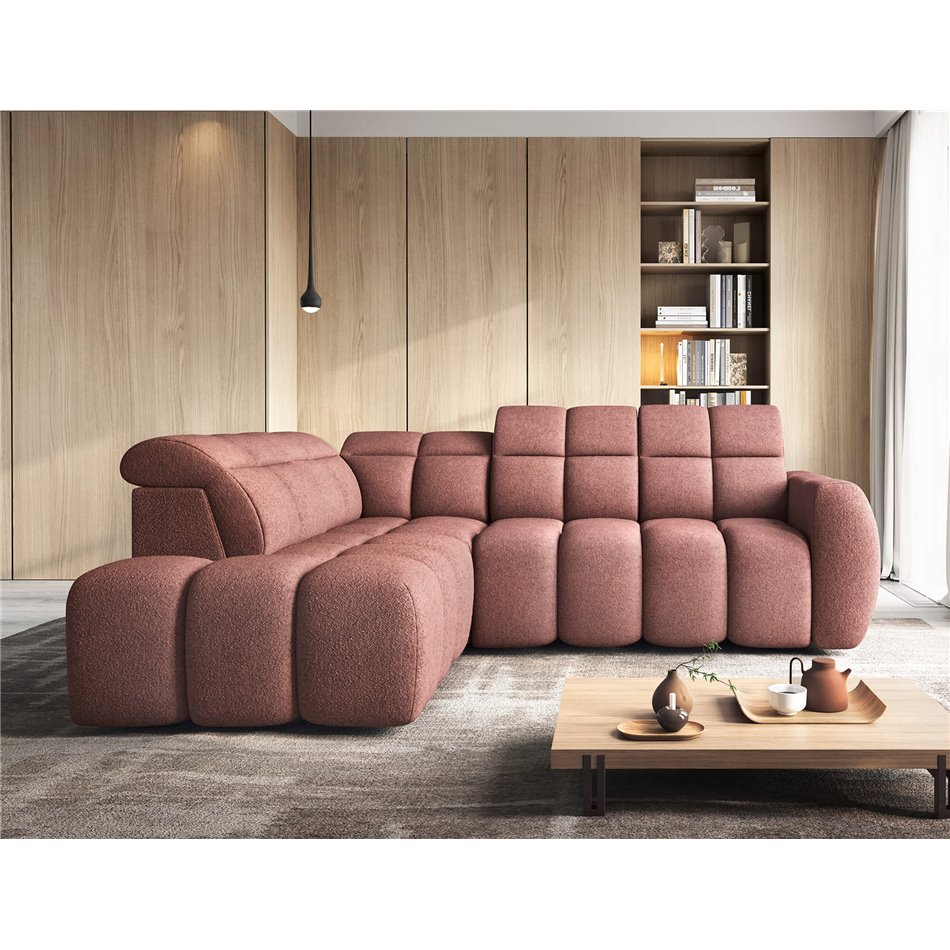 Corner sofa Elfalconn L, electrically extendable, Paolli 24, pink, H107x258x208cm
