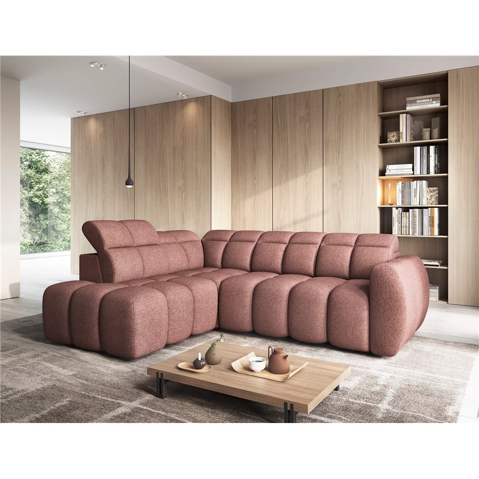 Corner sofa Elfalconn L, electrically extendable, Paolli 24, pink, H107x258x208cm
