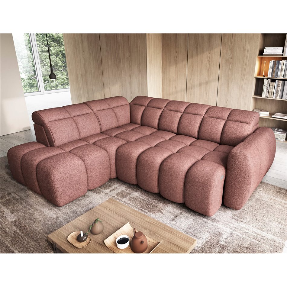 Corner sofa Elfalconn L, electrically extendable, Paolli 24, pink, H107x258x208cm