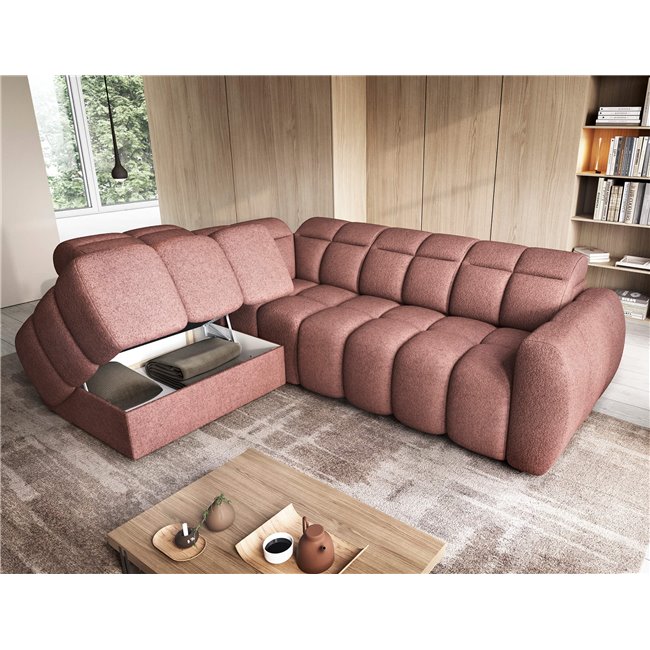 Corner sofa Elfalconn L, electrically extendable, Paolli 24, pink, H107x258x208cm