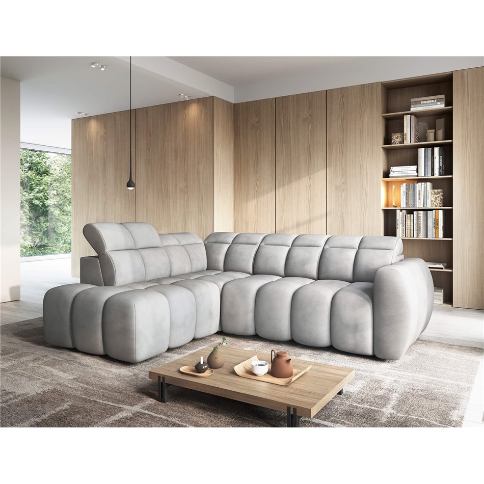 Corner sofa Elfalconn L, electrically extendable, Sola 04, grey, H107x258x208cm
