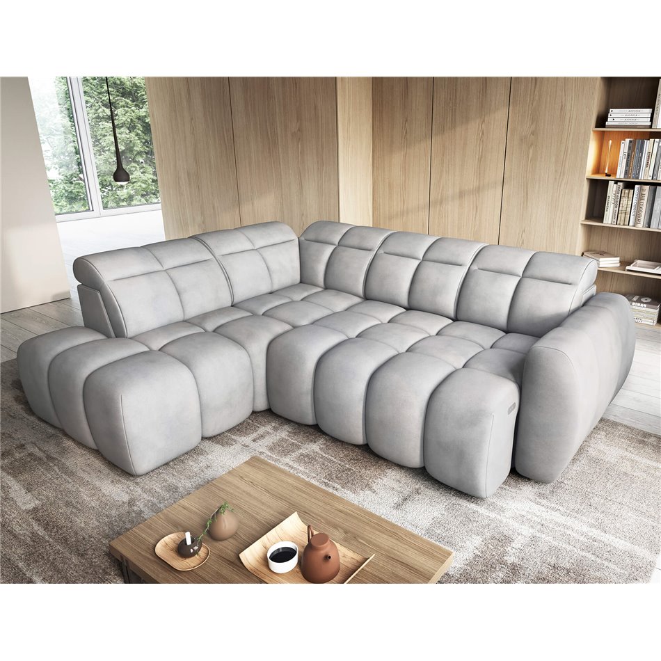 Corner sofa Elfalconn L, electrically extendable, Sola 04, grey, H107x258x208cm
