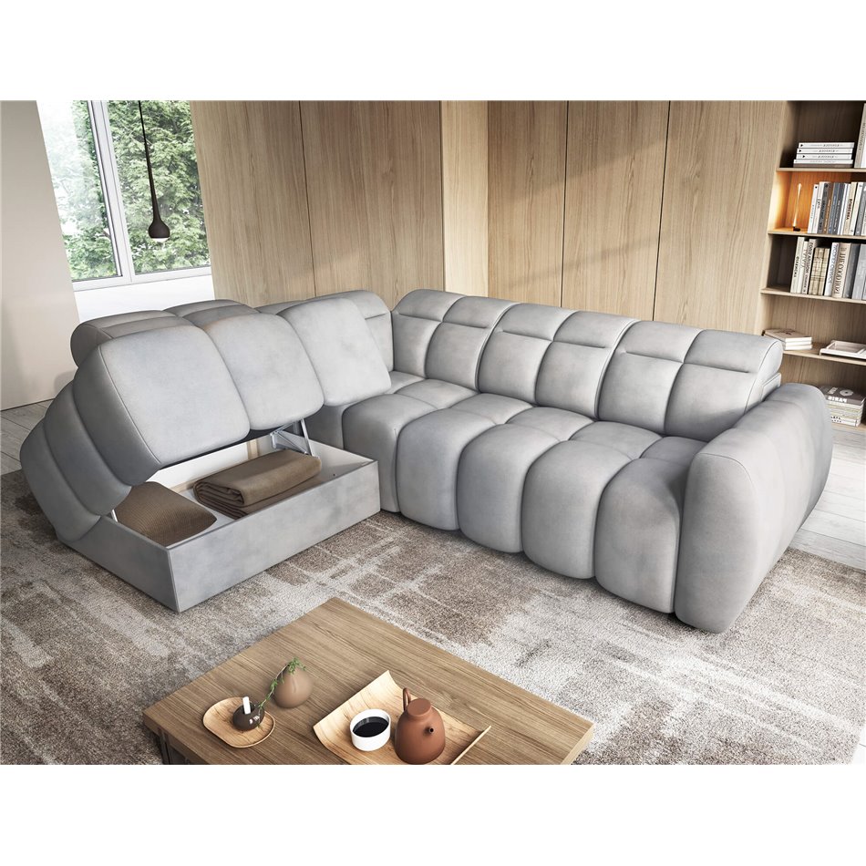 Corner sofa Elfalconn L, electrically extendable, Sola 04, grey, H107x258x208cm