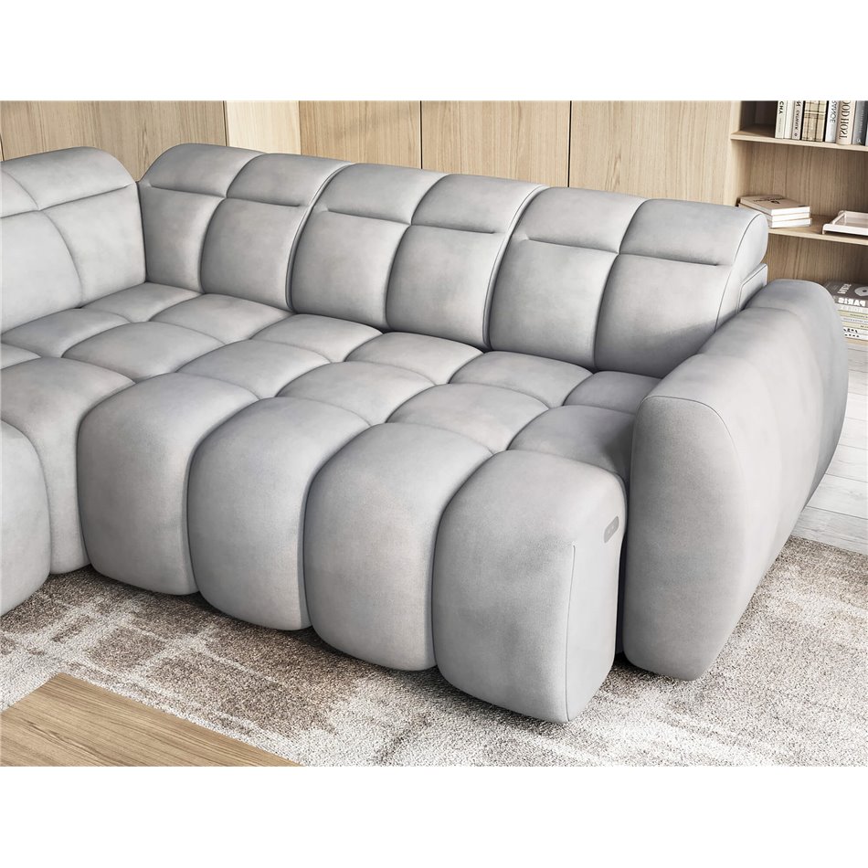 Corner sofa Elfalconn L, electrically extendable, Sola 04, grey, H107x258x208cm