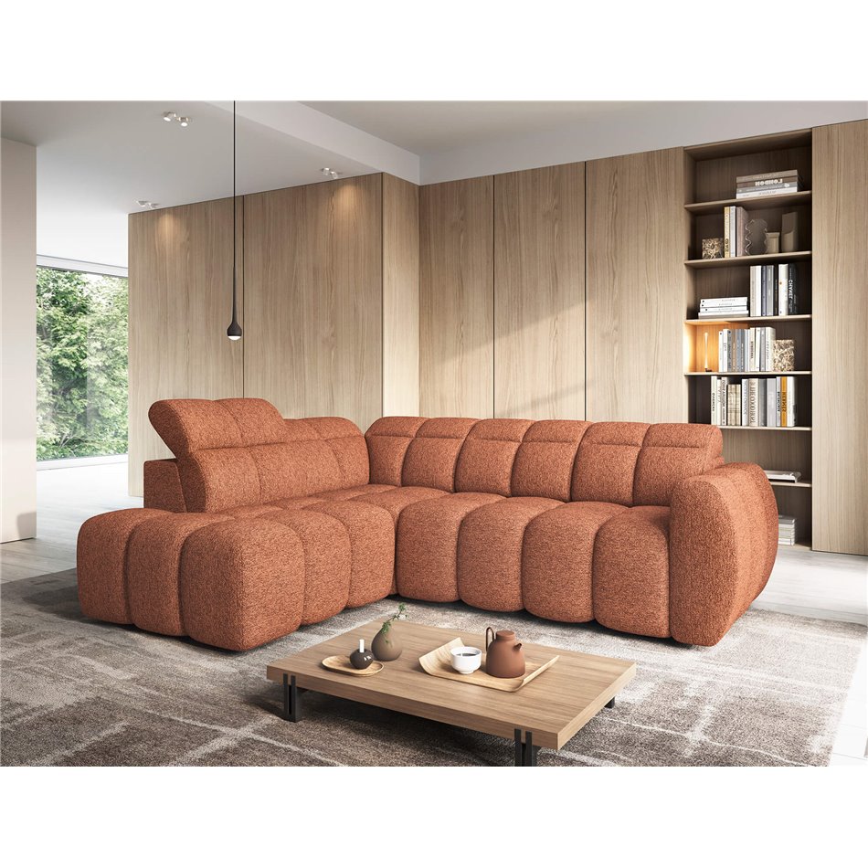 Corner sofa Elfalconn L, electrically extendable, Coralline 30, orange, H107x258x208cm