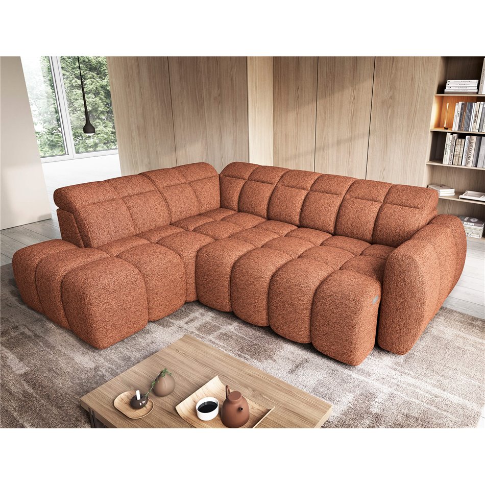 Corner sofa Elfalconn L, electrically extendable, Coralline 30, orange, H107x258x208cm