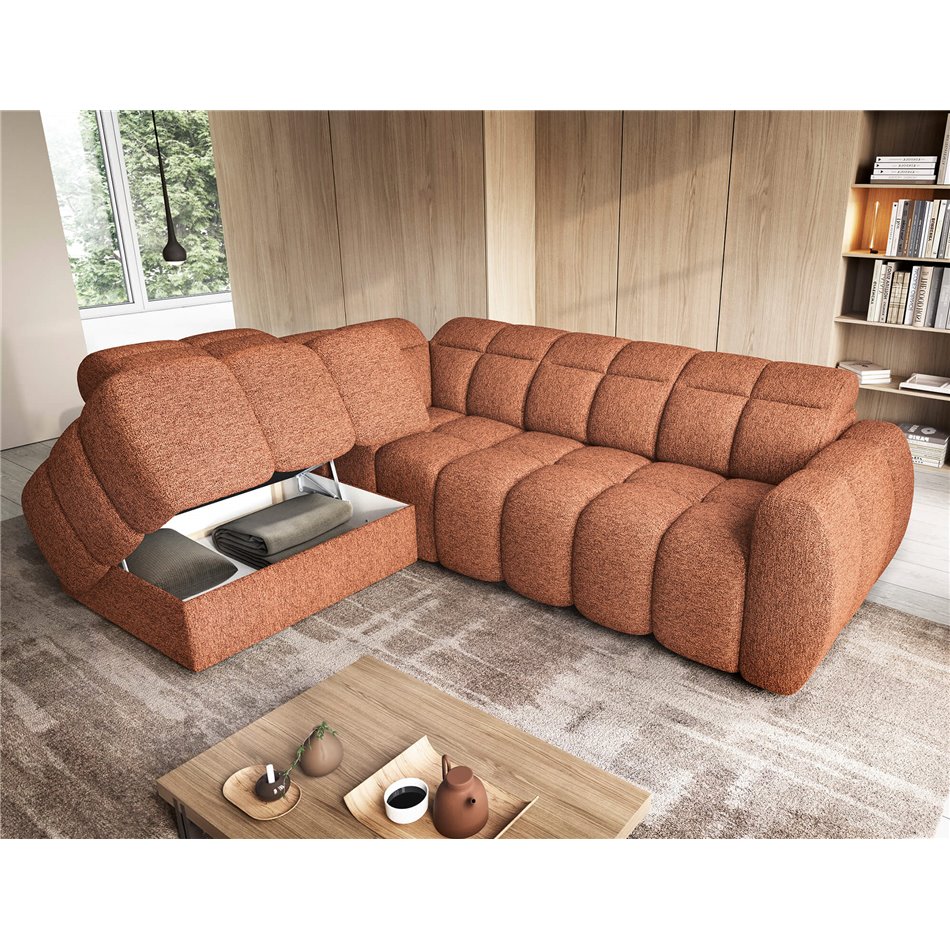 Corner sofa Elfalconn L, electrically extendable, Coralline 30, orange, H107x258x208cm