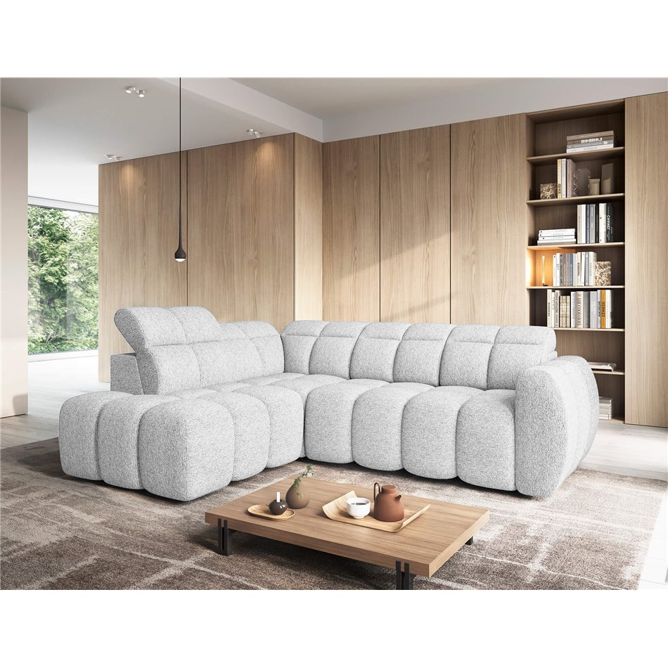 Corner sofa Elfalconn L, electrically extendable, Coralline 01, grey, H107x258x208cm