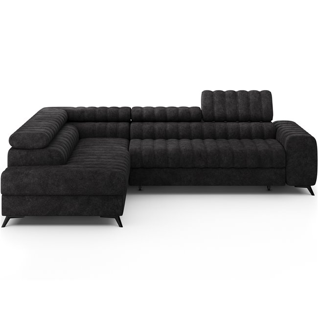 Corner sofa Elkanedo L, sleeping function, Aura 06, velvet, black, H86x269x204cm