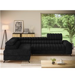 Corner sofa Elkanedo L, sleeping function, Aura 06, velvet, black, H86x269x204cm