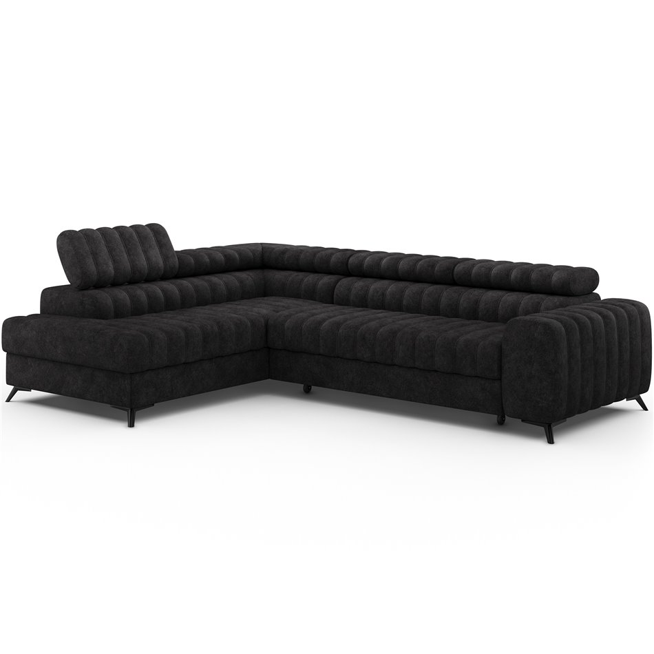 Corner sofa Elkanedo L, sleeping function, Aura 06, velvet, black, H86x269x204cm
