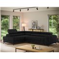 Corner sofa Elkanedo L, sleeping function, Aura 06, velvet, black, H86x269x204cm