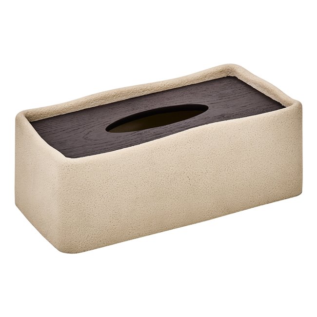 Tissue box OLEYA, beige/brown, H9.7x25.5x14.5cm