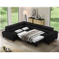 Corner sofa Elkanedo L, sleeping function, Aura 06, velvet, black, H86x269x204cm