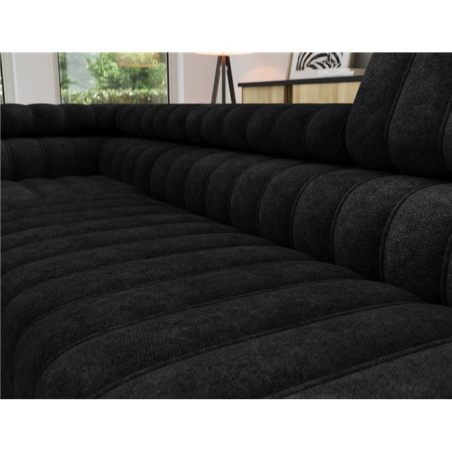Corner sofa Elkanedo L, sleeping function, Aura 06, velvet, black, H86x269x204cm