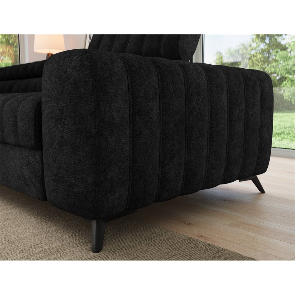Corner sofa Elkanedo L, sleeping function, Aura 06, velvet, black, H86x269x204cm