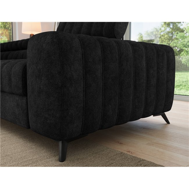 Corner sofa Elkanedo L, sleeping function, Aura 06, velvet, black, H86x269x204cm