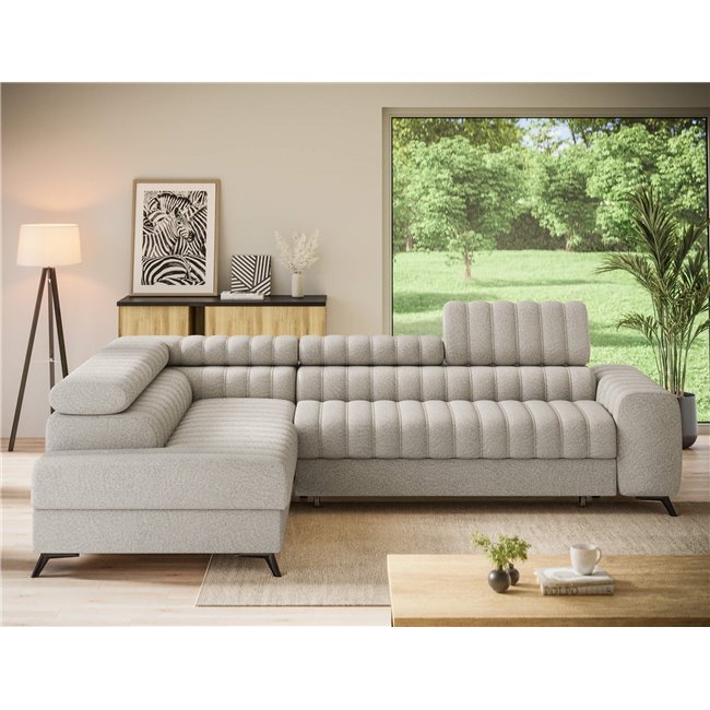 Corner sofa Elkanedo L, sleeping function, Royal 18, boucle, beige, H86x269x204cm