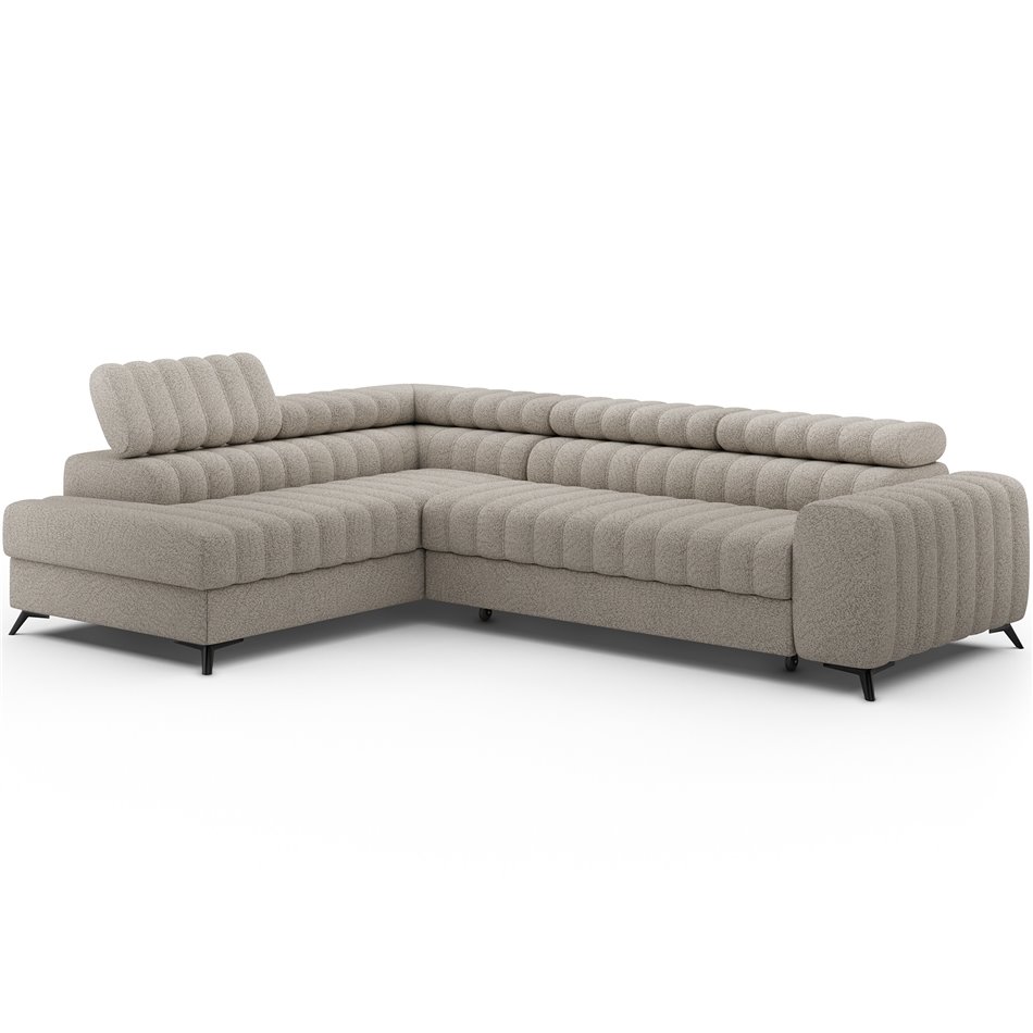 Corner sofa Elkanedo L, sleeping function, Royal 18, boucle, beige, H86x269x204cm