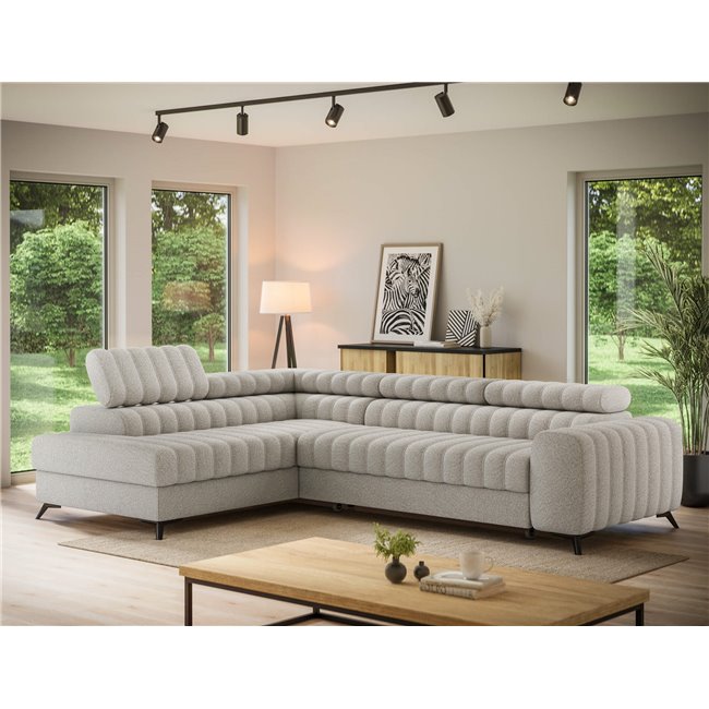 Corner sofa Elkanedo L, sleeping function, Royal 18, boucle, beige, H86x269x204cm