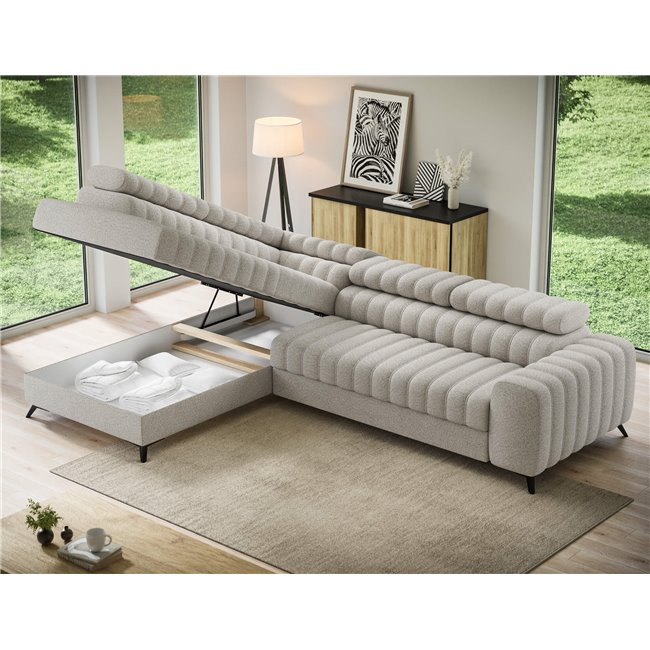 Corner sofa Elkanedo L, sleeping function, Royal 18, boucle, beige, H86x269x204cm