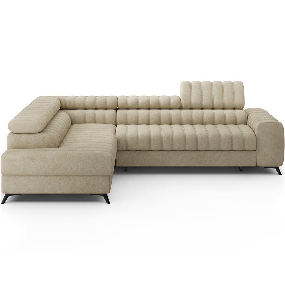 Corner sofa Elkanedo L, sleeping function, Aura 18, velvet, beige, H86x269x204cm