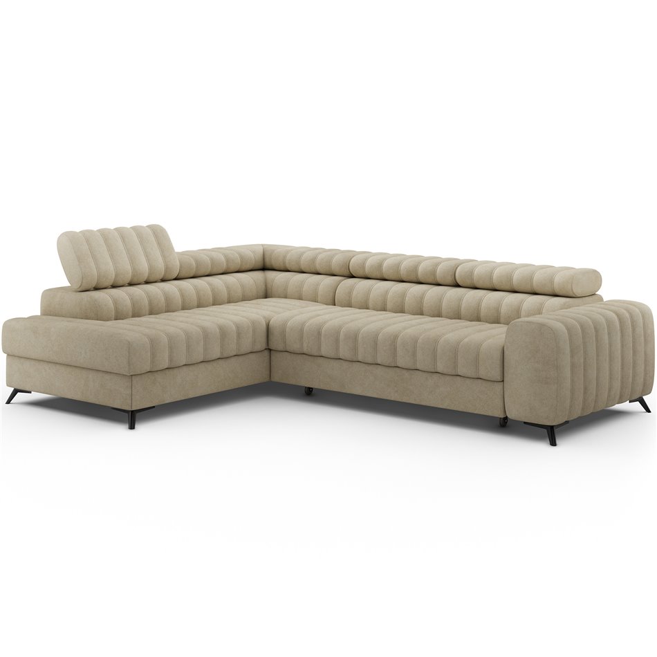 Corner sofa Elkanedo L, sleeping function, Aura 18, velvet, beige, H86x269x204cm