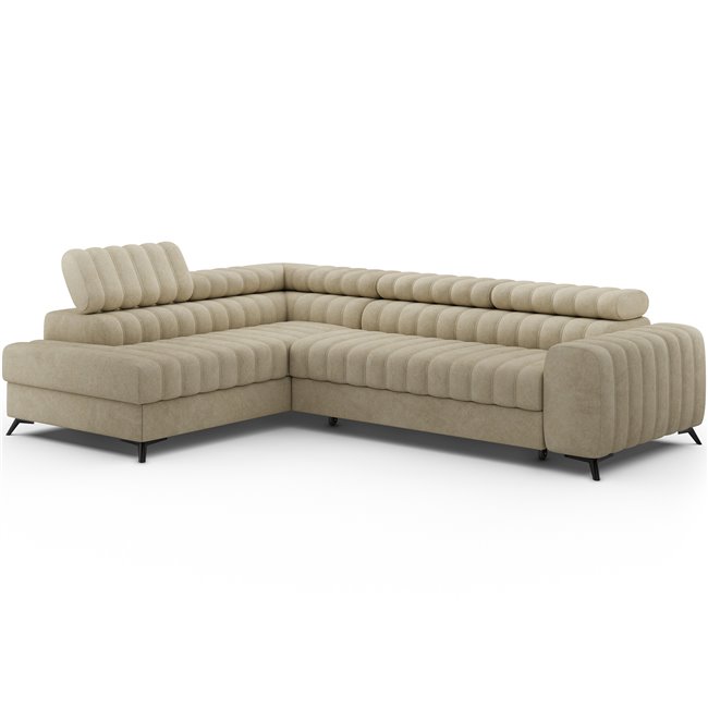 Corner sofa Elkanedo L, sleeping function, Aura 18, velvet, beige, H86x269x204cm